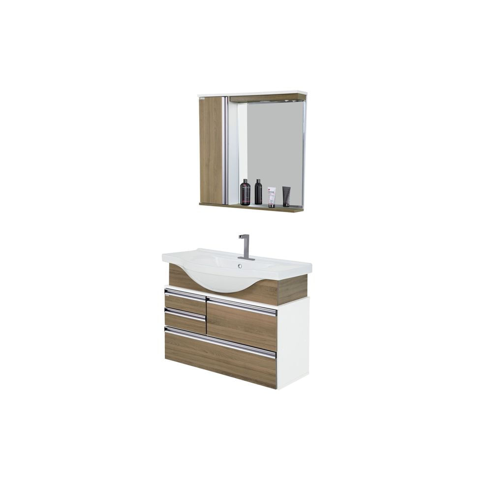 Gabinete de Banheiro com Espelheira Firenze 83,5 cm Nogal A.J.