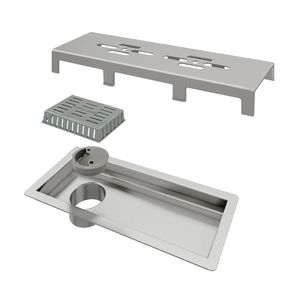 Ralo Linear 25 x 7 cm Tampa Inox Perfurada Saída Lateral - Tiny Linear