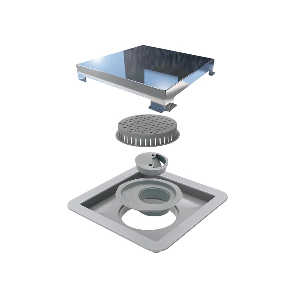 Ralo 15 x 15 cm Tampa Inox - Square JJM - Babá Materiais de Construção