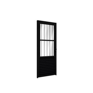 Porta com Postigo de Aluminio Preto 80 cm x 2.15 Metros Grade Tubular Esquerda PA135.1 RioBras