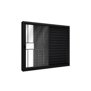 Janela Veneziana de Aluminio Preto 1.50 x 1.00 Metros com Grade PA296.1 Riobras
