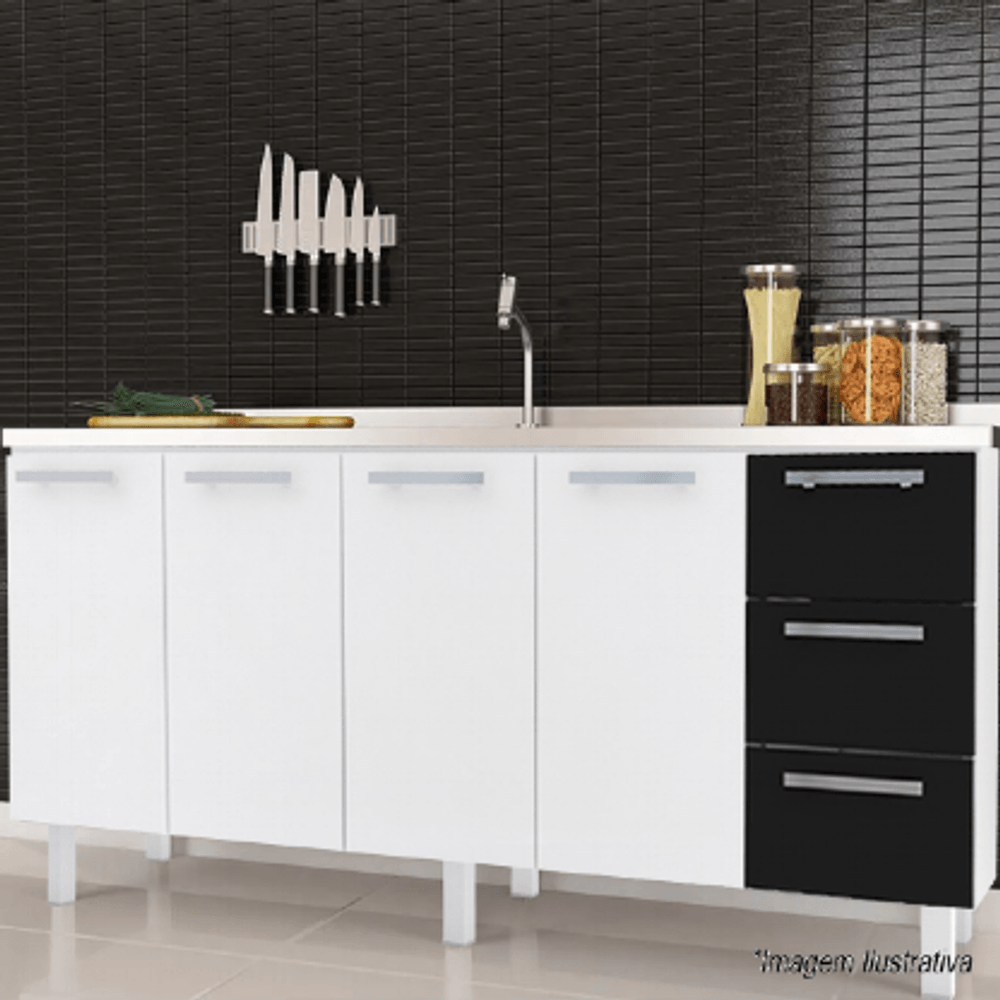 Gabinete de Cozinha em Aço 2,00 Metros Vênus Preto - Cozimax