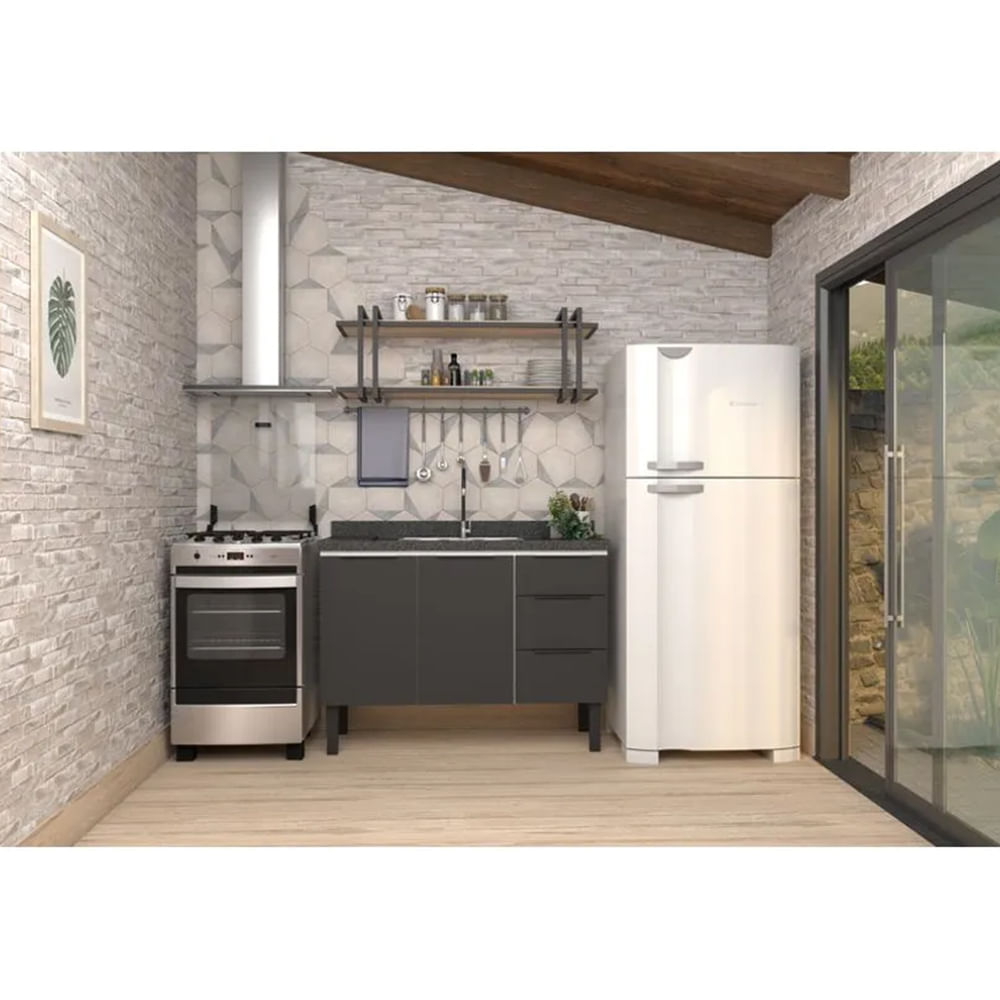 Gabinete de Cozinha em Aço 1,20 Metros Jupiter Preto 101710