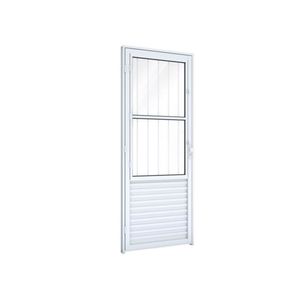 Porta com Postigo de Aluminio Branco 80 cm x 2.15 Metros Grade Tubular Direita A135.2 Riobras